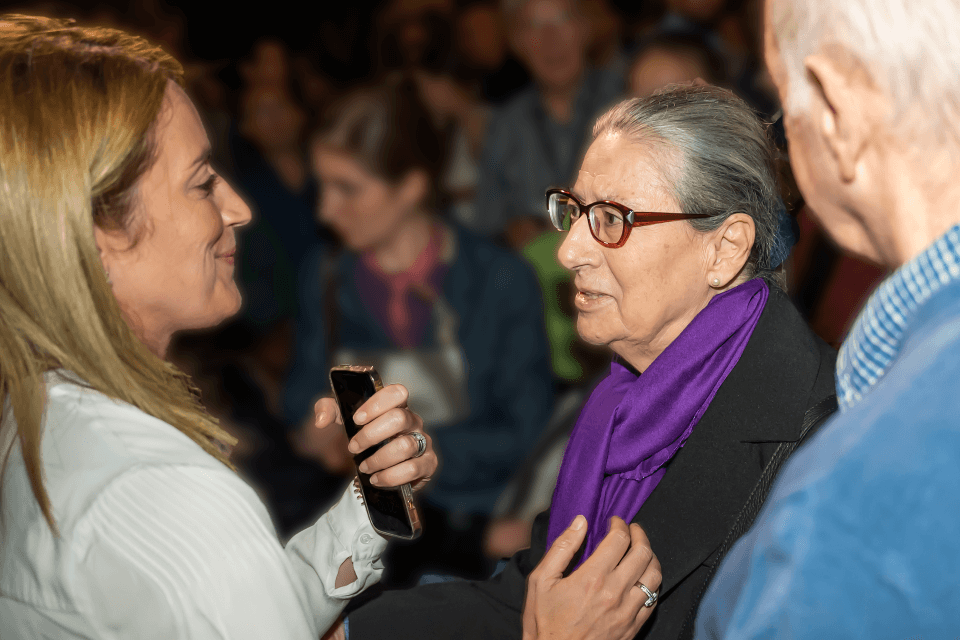 Roberta Metsola greets Daphne Caruana Galizia's parents. European Parliament file photo.